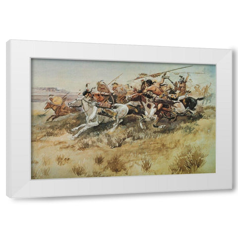 Indians Attacking White Modern Wood Framed Art Print by Russell, Charles Marion