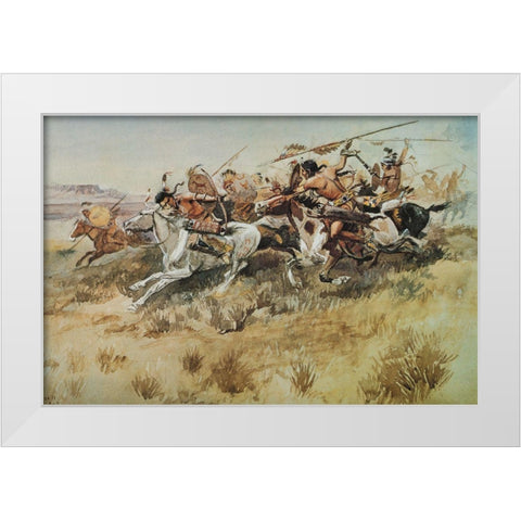 Indians Attacking White Modern Wood Framed Art Print by Russell, Charles Marion