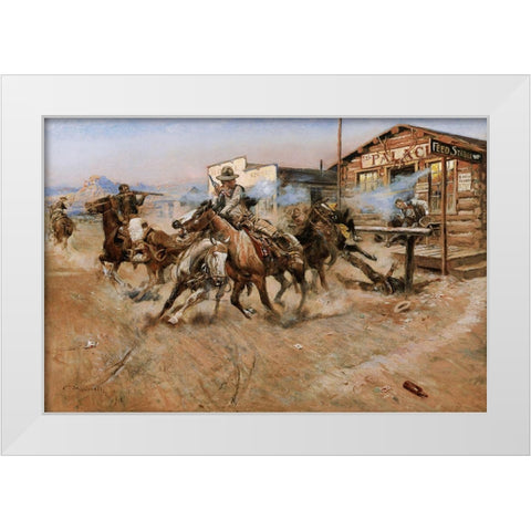 Smoke of a .45 White Modern Wood Framed Art Print by Russell, Charles Marion