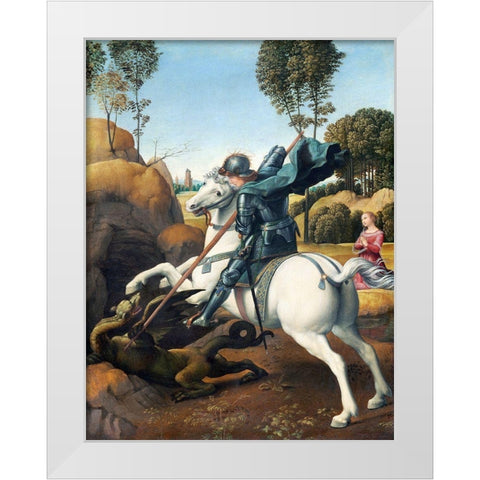 Saint George and the Dragon White Modern Wood Framed Art Print by Raphael