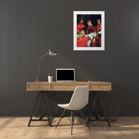 Portrait of Pope Leo X and his cousins White Modern Wood Framed Art Print by Raphael