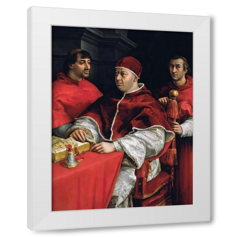 Portrait of Pope Leo X and his cousins White Modern Wood Framed Art Print by Raphael