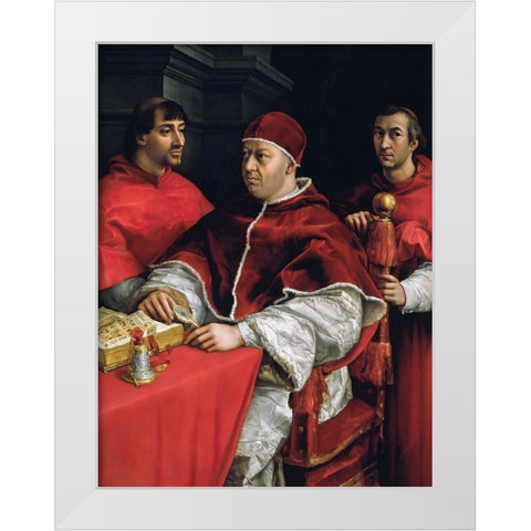 Portrait of Pope Leo X and his cousins White Modern Wood Framed Art Print by Raphael