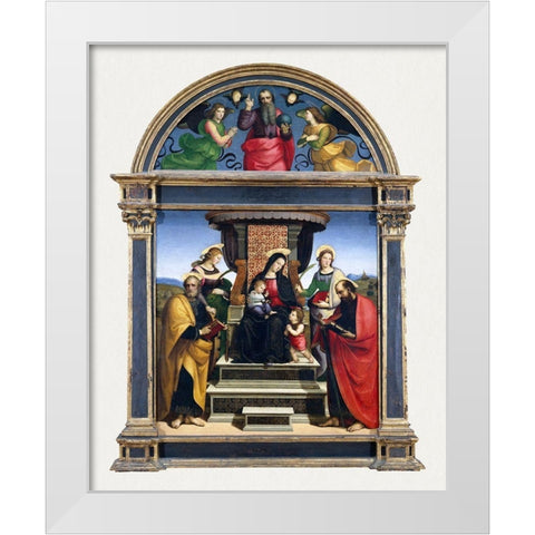 Madonna and Child Enthroned with Saints White Modern Wood Framed Art Print by Raphael