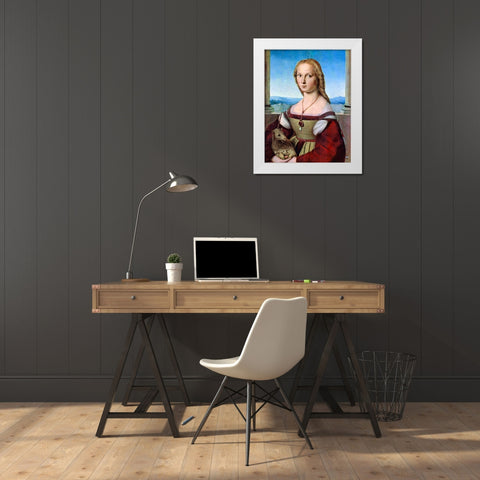Young Woman with Unicorn White Modern Wood Framed Art Print by Raphael