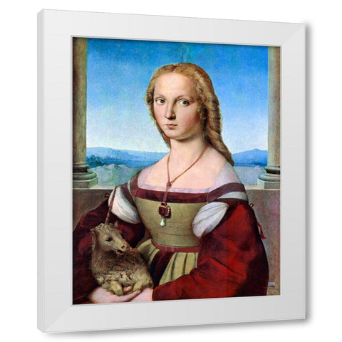 Young Woman with Unicorn White Modern Wood Framed Art Print by Raphael