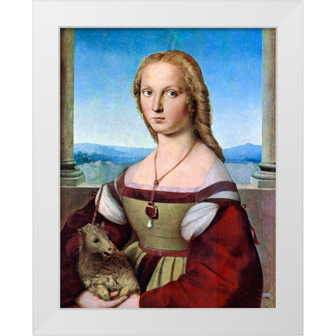 Young Woman with Unicorn White Modern Wood Framed Art Print by Raphael