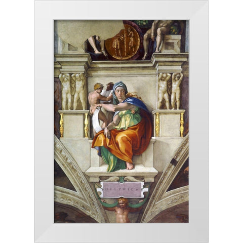 Delphic Sibyl White Modern Wood Framed Art Print by Michelangelo
