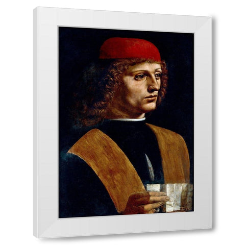The Portrait of a Musician White Modern Wood Framed Art Print by da Vinci, Leonardo