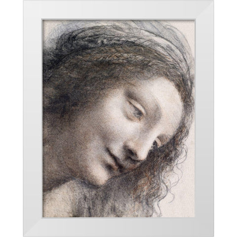 The Head of the Virgin in Three-Quarter View Facing Right White Modern Wood Framed Art Print by da Vinci, Leonardo