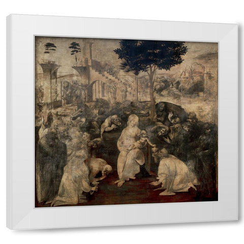 Adoration of the Magi White Modern Wood Framed Art Print by da Vinci, Leonardo