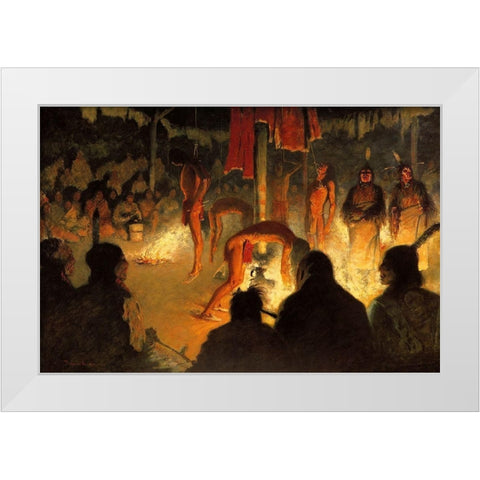 The Sun Dance White Modern Wood Framed Art Print by Remington, Frederic