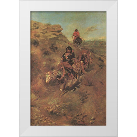 Bringing Home the Meat White Modern Wood Framed Art Print by Russell, Charles Marion