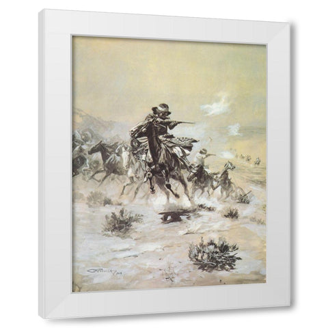 Navajo Indian Horse Thieves Hotly Pursued By Robbed Mexicans White Modern Wood Framed Art Print by Russell, Charles Marion