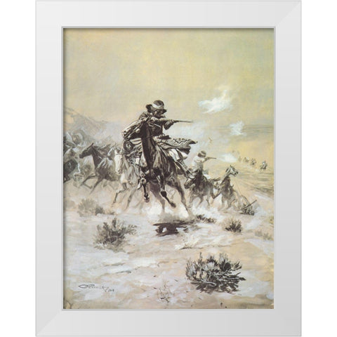 Navajo Indian Horse Thieves Hotly Pursued By Robbed Mexicans White Modern Wood Framed Art Print by Russell, Charles Marion