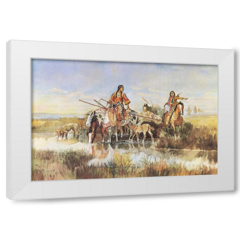 Indian Women with Travois White Modern Wood Framed Art Print by Russell, Charles Marion