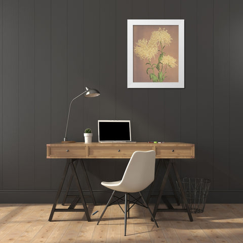 Three Yellow Chrysanthemums White Modern Wood Framed Art Print by Kazumasa, Ogawa