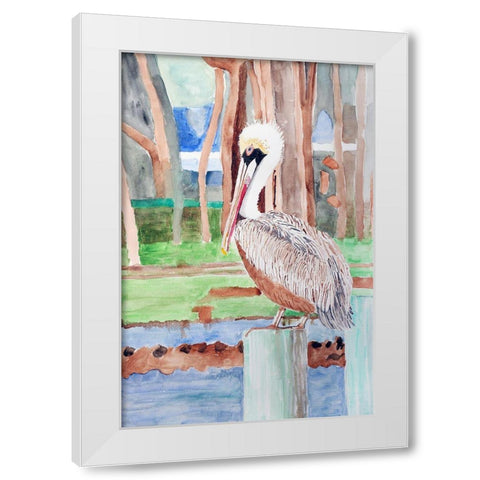 Brown Pelican White Modern Wood Framed Art Print by Derr, Wynn