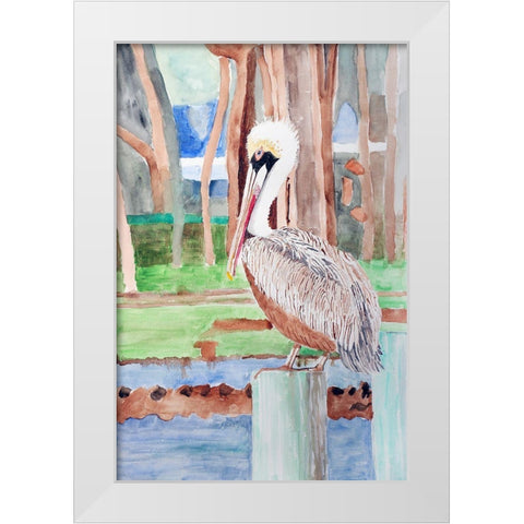 Brown Pelican White Modern Wood Framed Art Print by Derr, Wynn