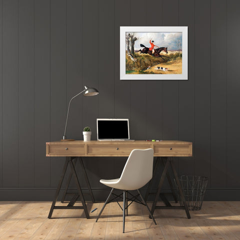 Foxhunting-Clearing a Ditch White Modern Wood Framed Art Print by Herring, John Frederick