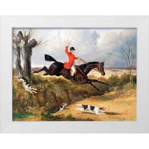 Foxhunting-Clearing a Ditch White Modern Wood Framed Art Print by Herring, John Frederick