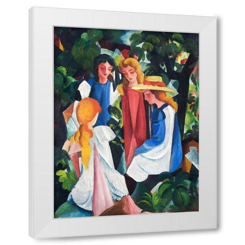 Four Girls White Modern Wood Framed Art Print by Macke, August