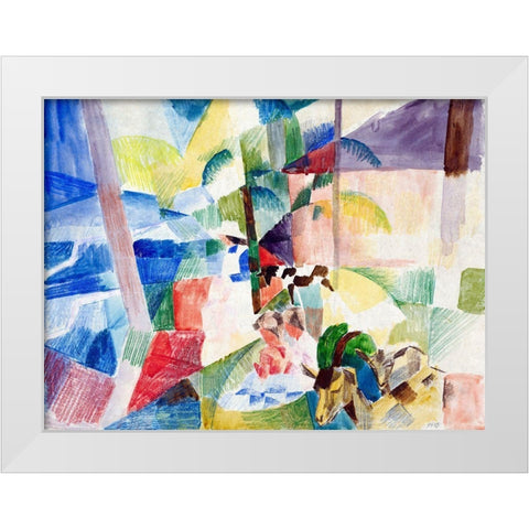 Landscape with children and goats White Modern Wood Framed Art Print by Macke, August