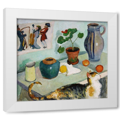 Still life with a cat White Modern Wood Framed Art Print by Macke, August