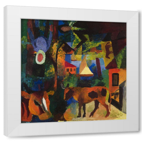 Landscape with Cows-Sailboat-and Painted-in Figures White Modern Wood Framed Art Print by Macke, August