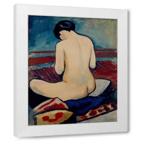Sitting Nude with Pillow White Modern Wood Framed Art Print by Macke, August