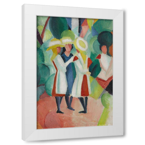 Three girls in yellow straw hats White Modern Wood Framed Art Print by Macke, August