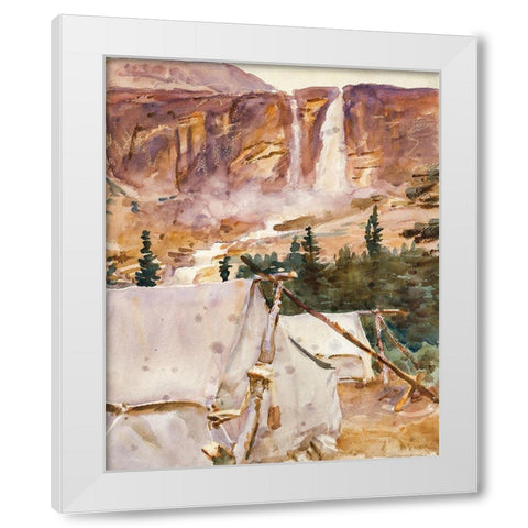 Camp and Waterfall White Modern Wood Framed Art Print by Sargent, John Singer