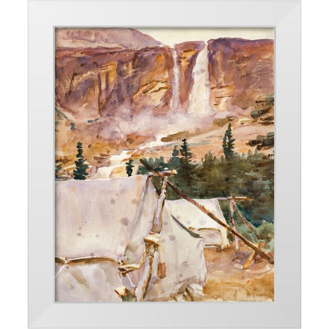 Camp and Waterfall White Modern Wood Framed Art Print by Sargent, John Singer
