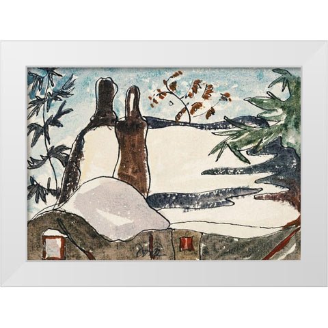 Snowy Rooftops and Trees White Modern Wood Framed Art Print by Dove, Arthur