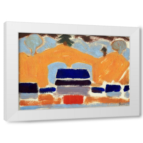 Landscape with Houses White Modern Wood Framed Art Print by Dove, Arthur