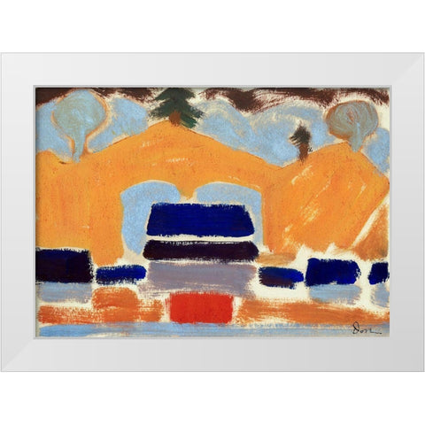 Landscape with Houses White Modern Wood Framed Art Print by Dove, Arthur