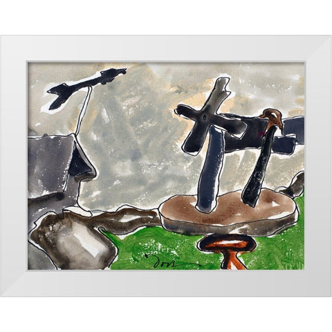 Landscape with Weather Vane White Modern Wood Framed Art Print by Dove, Arthur