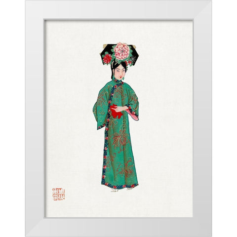 Lady in modern Manchu costume White Modern Wood Framed Art Print by Vintage Chinese Clothing