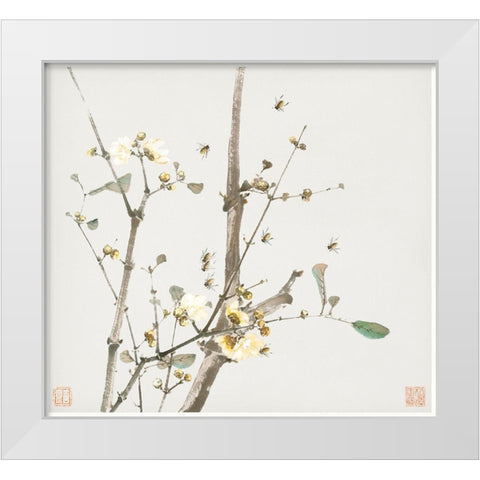 Insects and Flowers V White Modern Wood Framed Art Print by Lian, Ju
