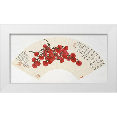 Lychees on a Chinese Fan White Modern Wood Framed Art Print by Fuzhi, Ding