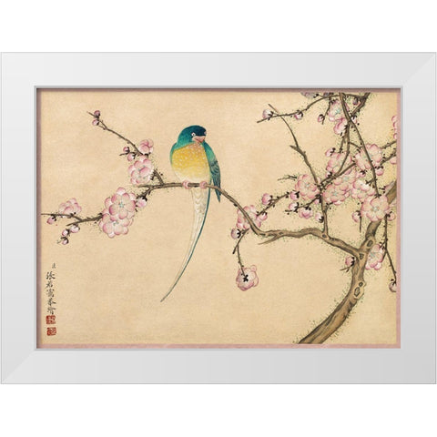 Bird with Plum Blossoms White Modern Wood Framed Art Print by Ruoai, Zhang