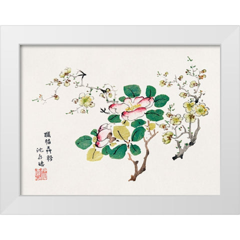 Page from Shi Zhu Zhai Pink Blossoms White Modern Wood Framed Art Print by Zhengyan, Hu