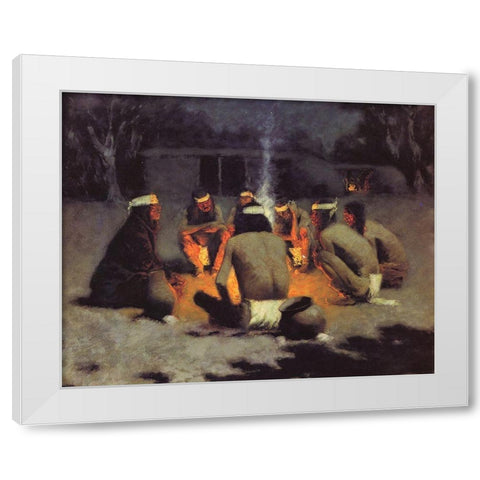 Apache Medicine Song White Modern Wood Framed Art Print by Remington, Frederic