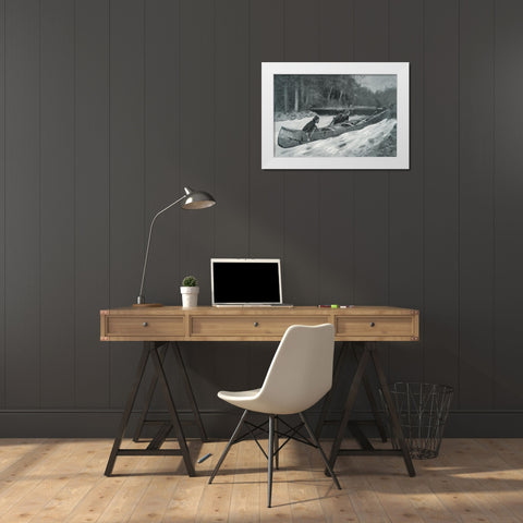 In a Stiff Current-Sketch White Modern Wood Framed Art Print by Remington, Frederic