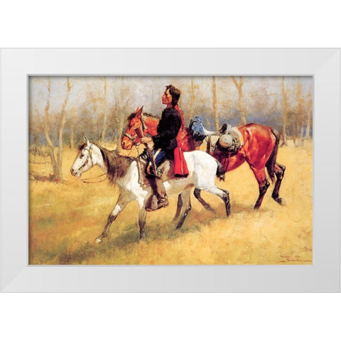 Indian Scout with Lost Troop Horse White Modern Wood Framed Art Print by Remington, Frederic