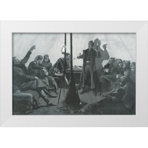 Merry Christmas in a Silby Tent-Sketch White Modern Wood Framed Art Print by Remington, Frederic