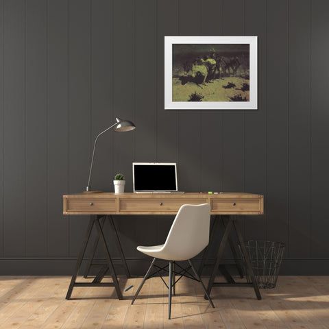 Moonlight Scene White Modern Wood Framed Art Print by Remington, Frederic