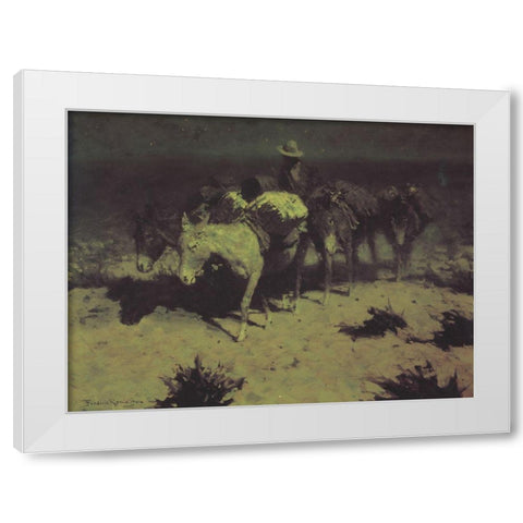 Moonlight Scene White Modern Wood Framed Art Print by Remington, Frederic