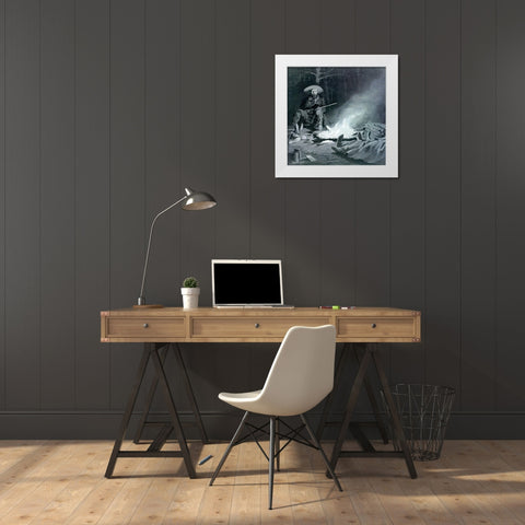 On Guard at Night White Modern Wood Framed Art Print by Remington, Frederic