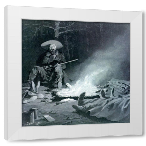 On Guard at Night White Modern Wood Framed Art Print by Remington, Frederic